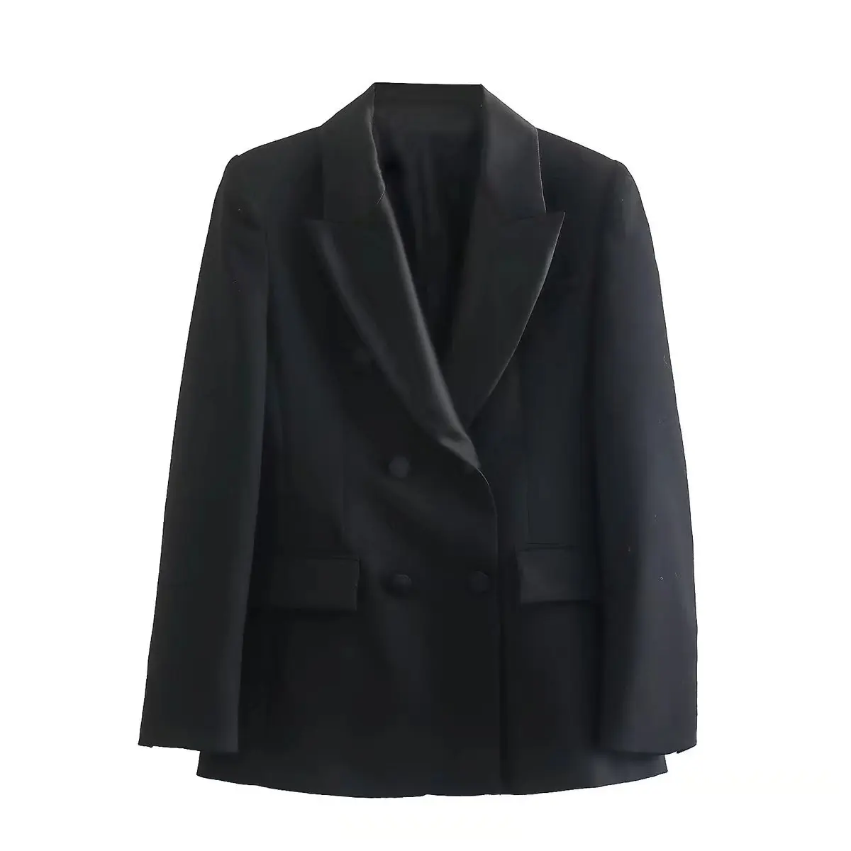 2022 autumn new European and American cross-border women's silk satin texture lapels double-breasted blazer
2022 autumn new European and American cross-border women's silk satin texture lapels double-breasted blazer