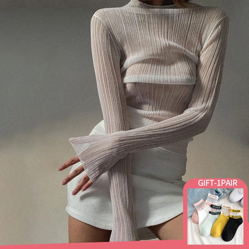 See Through T-shirts Women Tops Fall Thin Long Sleeve Mock Neck Fashion Streetwear Sexy T Shirts Tees Slim Woman Clothes 
See Through T-shirts Women Tops Fall Thin Long Sleeve Mock Neck Fashion Streetwear Sexy T Shirts Tees Slim Woman Clothes