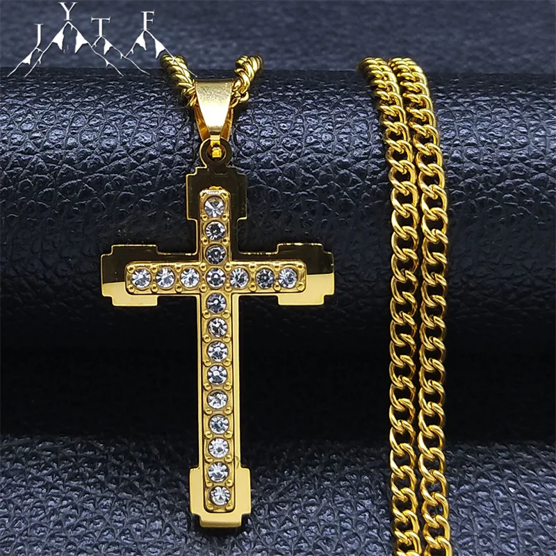 Hip Hop Christian Cross Rhinestone Layer Necklace Stainless Steel Chain Gold Color Religion Punk Necklaces Jewelry Gift N4929S05
Hip Hop Christian Cross Rhinestone Layer Necklace Stainless Steel Chain Gold Color Religion Punk Necklaces Jewelry Gift N4929S05