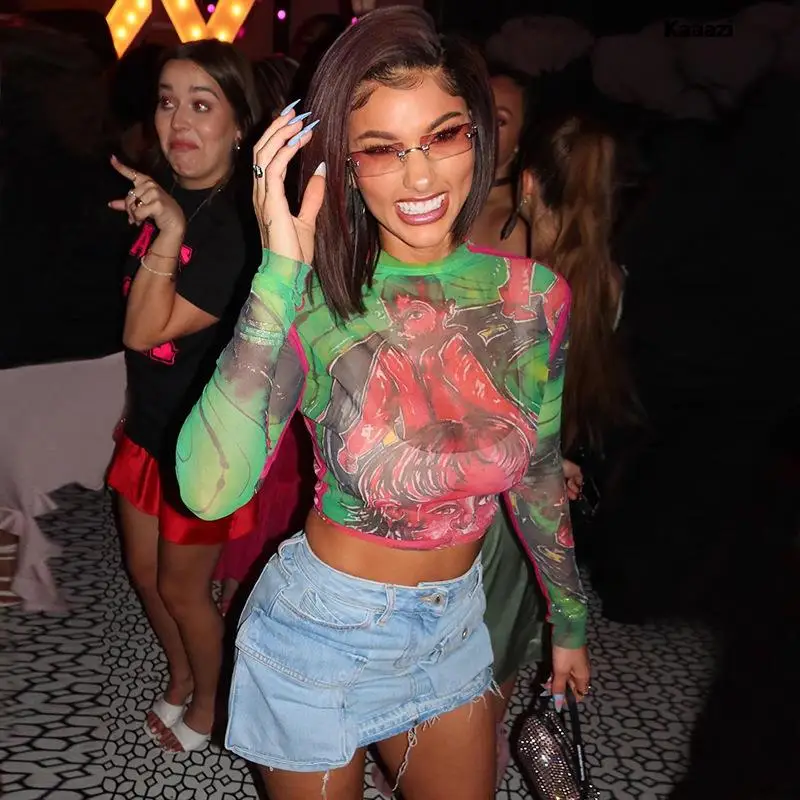 2023 Fashion Women Y2k O-neck Bodycon Crop Top Long Sleeve See Through Print Graphic Streetwear Mesh Clothes Party Club Prom
2023 Fashion Women Y2k O-neck Bodycon Crop Top Long Sleeve See Through Print Graphic Streetwear Mesh Clothes Party Club Prom
