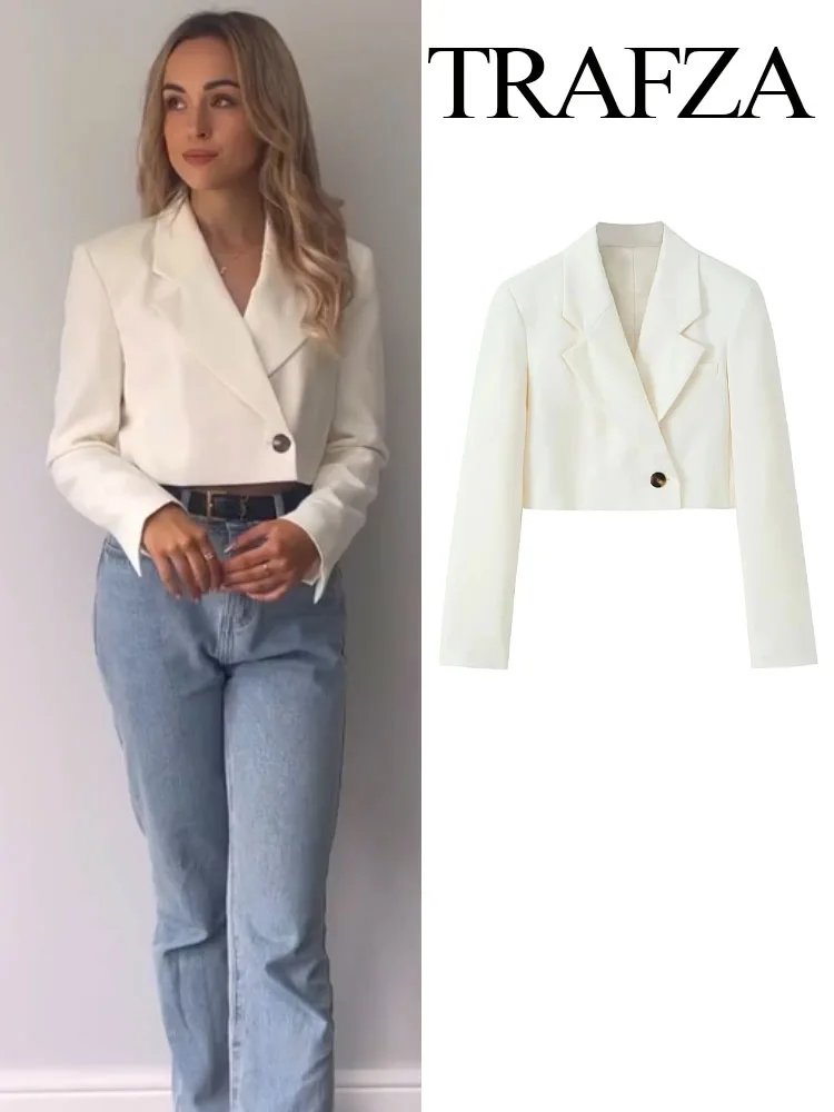 TRAFZA Women Fashion Blazer Trend White V Neck Loose Short Suit Woman With Breast Pockets Cool Wild Basic Holiday Mujer Blazers
TRAFZA Women Fashion Blazer Trend White V Neck Loose Short Suit Woman With Breast Pockets Cool Wild Basic Holiday Mujer Blazers