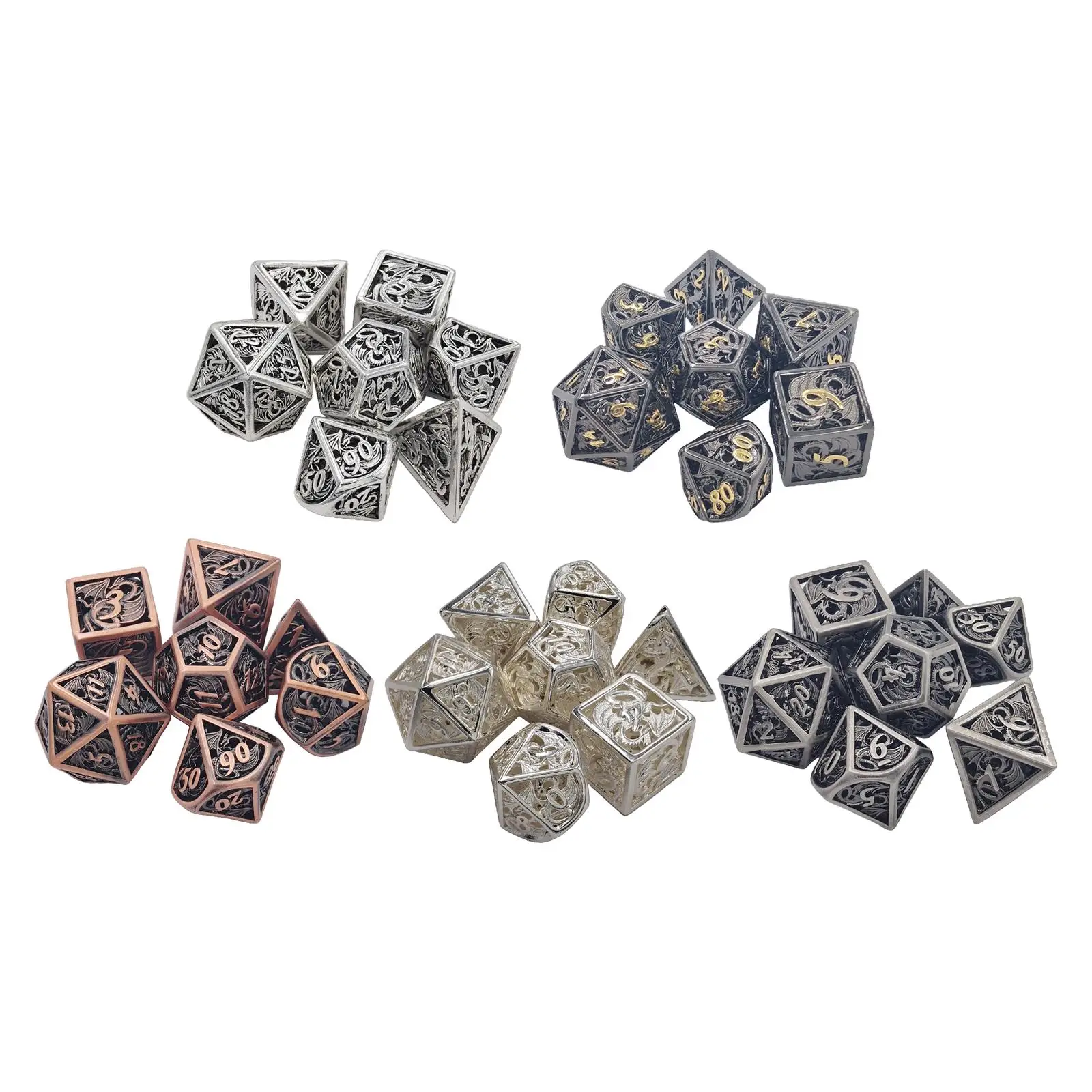 

7 Pieces Dragon Metal Dices Set Hollow Polyhedron Dice Set D4 D6 D8 D10 D12 D20 for Role Playing Game Party Favors Kids Toy