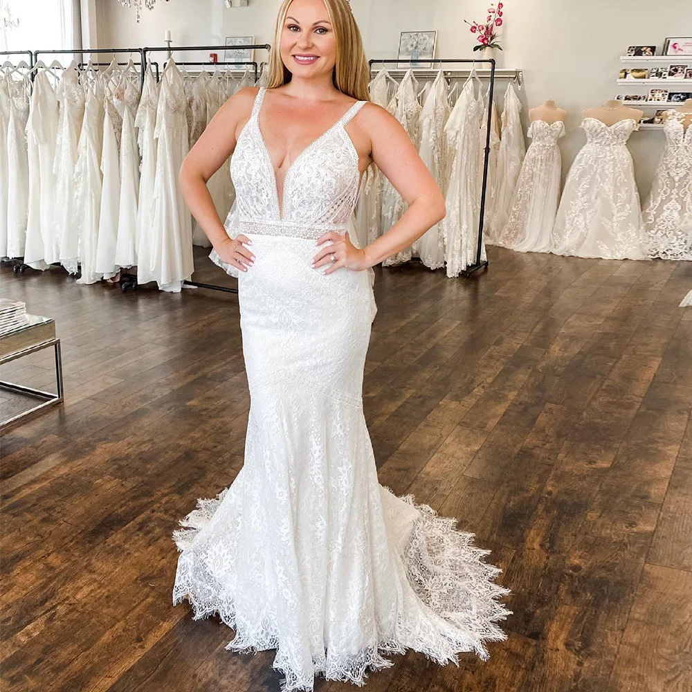 Vintage Wedding Dresses For Bride 2022 Deep V-Neck Sleeveless Lace Bridal Gowns Bohemian Mermaid Vestido De Novia Custom Made
Vintage Wedding Dresses For Bride 2022 Deep V-Neck Sleeveless Lace Bridal Gowns Bohemian Mermaid Vestido De Novia Custom Made