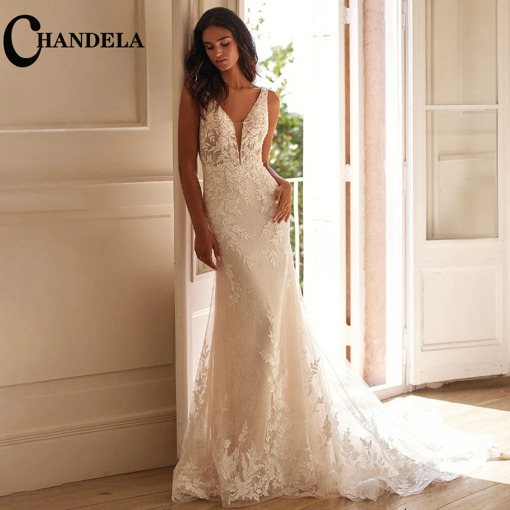 CHANDELA Graceful Wedding Dresses Sleeveless Scoop Mermaid Tulle Appliques Bridal Gown Made To Order Brautkleid For Women
CHANDELA Graceful Wedding Dresses Sleeveless Scoop Mermaid Tulle Appliques Bridal Gown Made To Order Brautkleid For Women