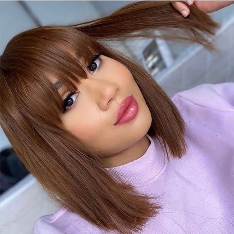 Dark Brown 14 inch Short Bob Synthetic Straight Machine Hair Wig With Bangs For Black Women Daily Cosplay Wear Heat Resistant
Dark Brown 14 inch Short Bob Synthetic Straight Machine Hair Wig With Bangs For Black Women Daily Cosplay Wear Heat Resistant