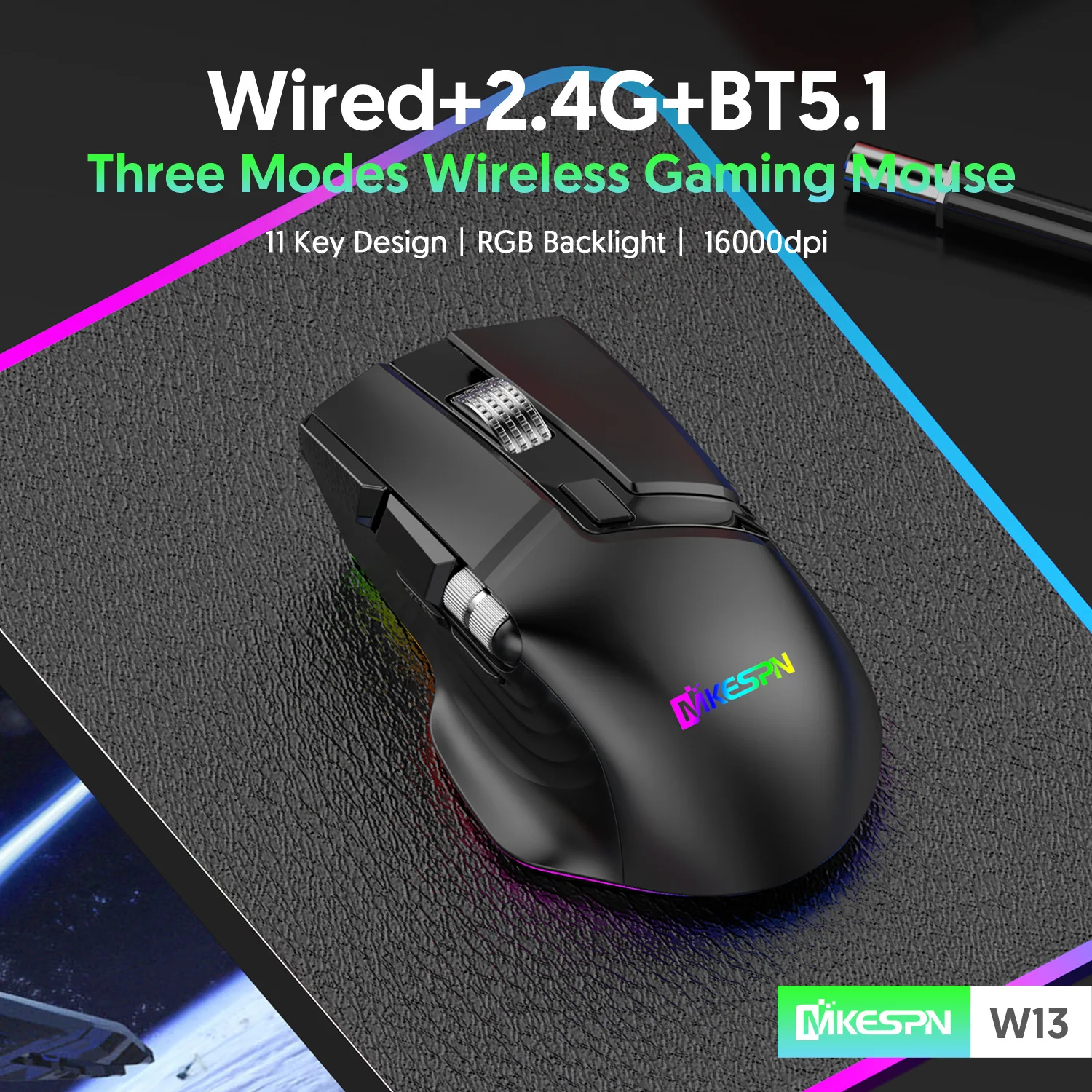 16000 DPI Wireless Triple Mode 10 Button Double Scroll Wheel Swinging RGB Macro Definition Gaming Mouse with Mouse Anti-slip Sti
16000 DPI Wireless Triple Mode 10 Button Double Scroll Wheel Swinging RGB Macro Definition Gaming Mouse with Mouse Anti-slip Sti