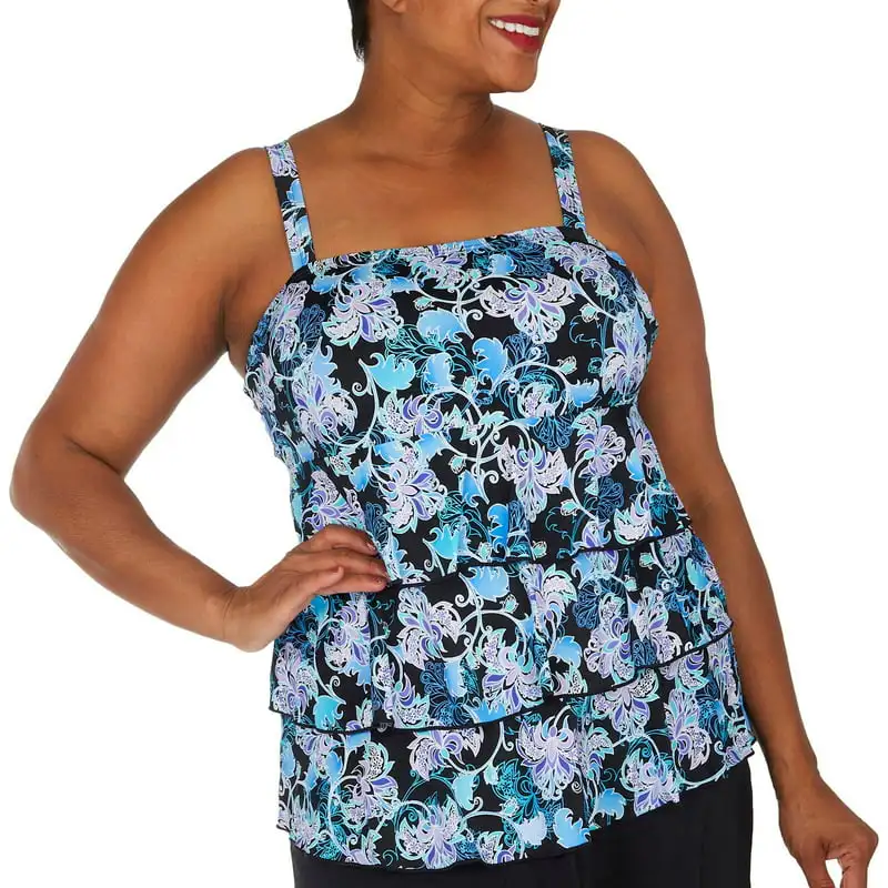 Plus Size Women's Stylish, Flattering 3 Tier Bandeau Tankini Swimsuit Top with Bottoms for Summer Holidays: Perfect for Poolside
Plus Size Women's Stylish, Flattering 3 Tier Bandeau Tankini Swimsuit Top with Bottoms for Summer Holidays: Perfect for Poolside