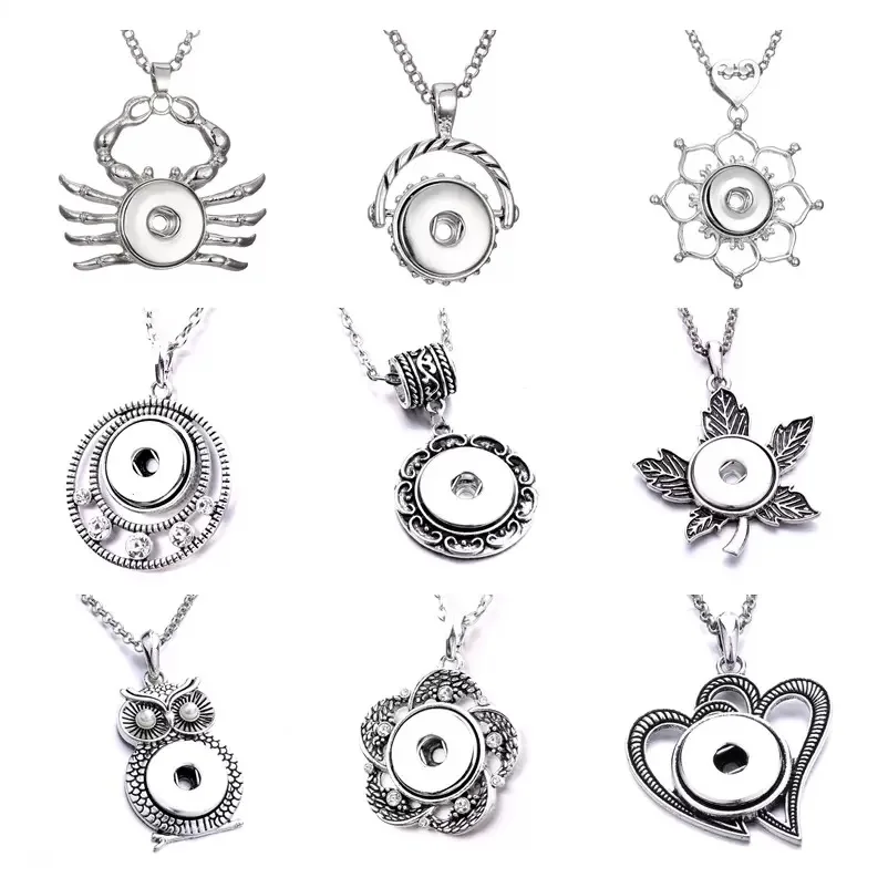 10pcs Retro Heart Leaf Owl Snap Button necklace 18MM Ginger Snaps Buttons Charms Necklaces for Women Jewelry
10pcs Retro Heart Leaf Owl Snap Button necklace 18MM Ginger Snaps Buttons Charms Necklaces for Women Jewelry
