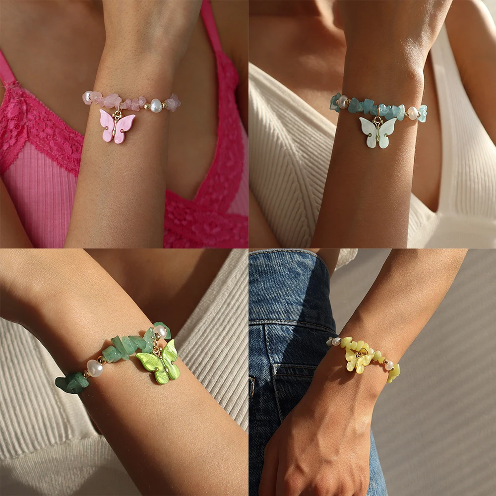 Irregular Natural Gem Stone Bracelet Stretch Acrylic Butterfly Charm Nuggets Rose Crystal Quartz Bracelets Bangles For Women
Irregular Natural Gem Stone Bracelet Stretch Acrylic Butterfly Charm Nuggets Rose Crystal Quartz Bracelets Bangles For Women