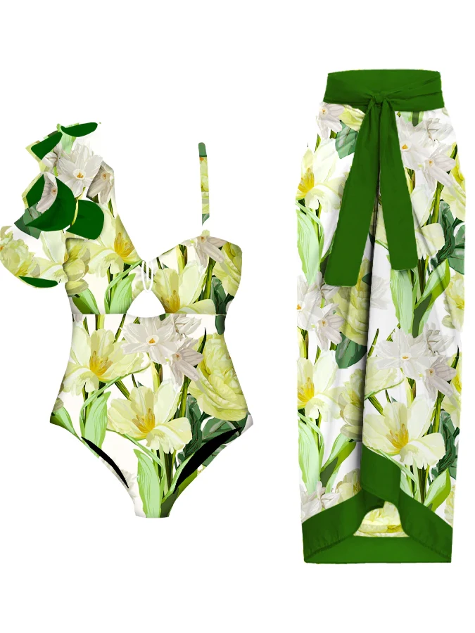 2023 Women's Fashion Green Print Ruffle One Piece Swimsuit Sexy Comfortable Elegant Beachwear Bikini And Cover Up
2023 Women's Fashion Green Print Ruffle One Piece Swimsuit Sexy Comfortable Elegant Beachwear Bikini And Cover Up