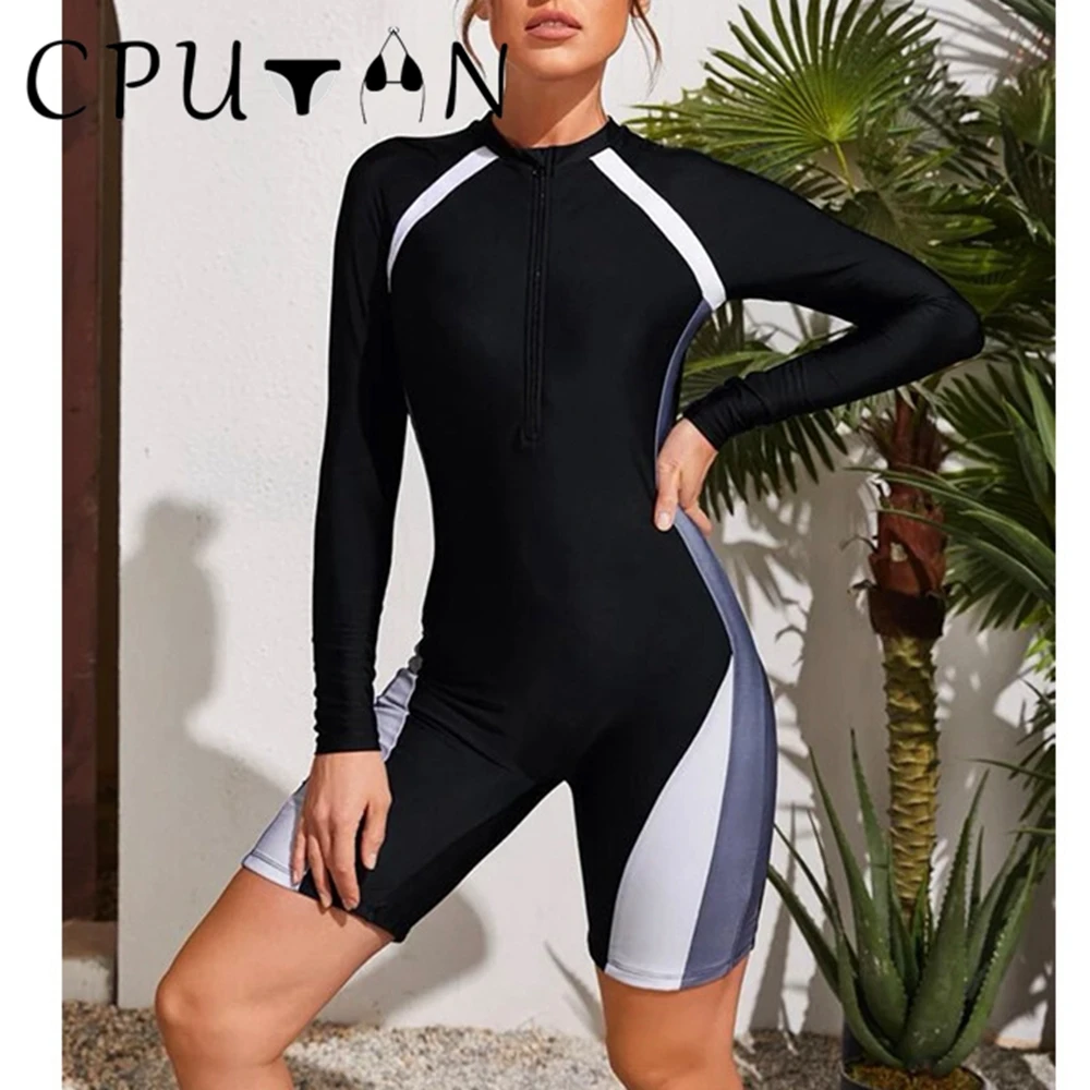 

CPUTAN 2023 Long Sleeve One Piece Swimsuit Woman Sport Swimwear Women Beachwear Summer Monokini Surfing Bathing Suit Boyshorts