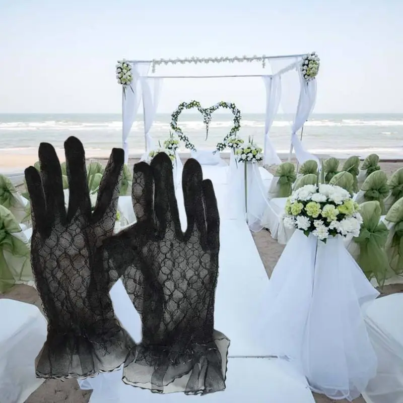 

Женские кружевные перчатки 28GD, Элегантные короткие перчатки, летние перчатки для свадьбы, ужина, вечеринки, кружевные перчатки из сетчатой пряжи