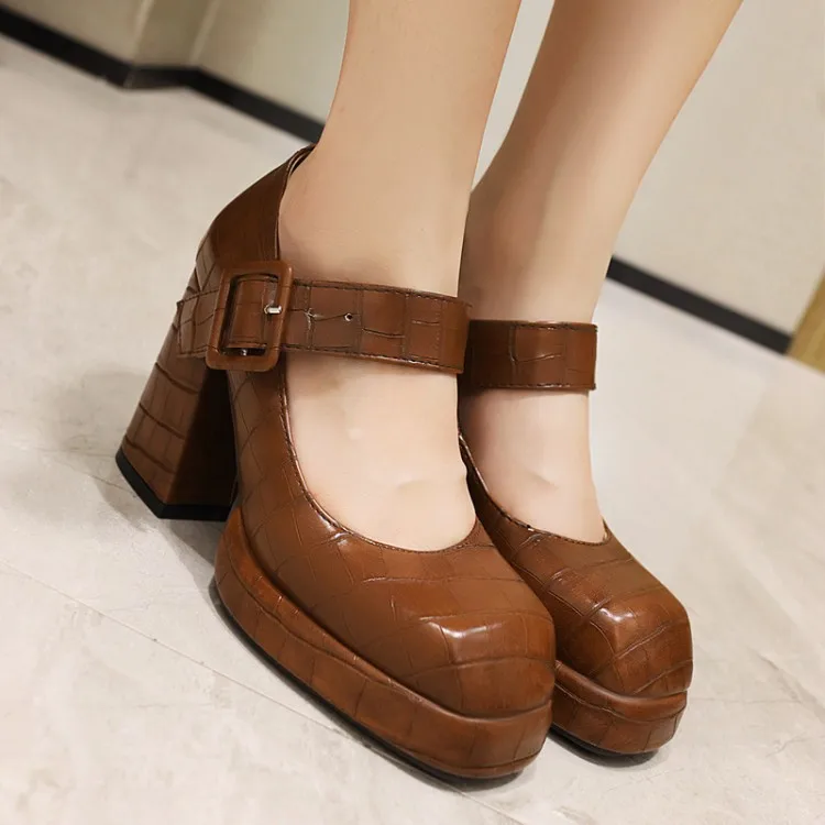 Chunky Platform Mary Janes Shoes Women Brown Ankle Buckle Thick Heels Pumps Woman Vintage Pu Leather Shoes Plus Size 43
Chunky Platform Mary Janes Shoes Women Brown Ankle Buckle Thick Heels Pumps Woman Vintage Pu Leather Shoes Plus Size 43