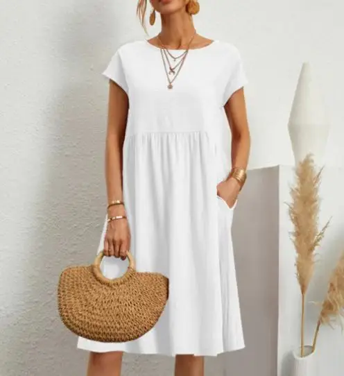 Women Cotton Linen Maxi Dress Summer Elegant Solid Color Short Sleeve O Neck Sundress Female Vintage Y2K Pockets Loose Long Robe
Women Cotton Linen Maxi Dress Summer Elegant Solid Color Short Sleeve O Neck Sundress Female Vintage Y2K Pockets Loose Long Robe