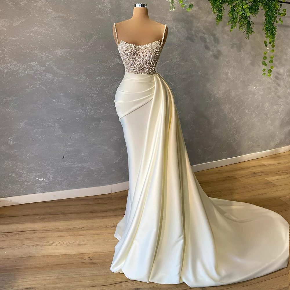 Private Custom White Spaghetti Straps Mermaid Evening Dress Luxury Beaded Overskirt Pleat Women Wedding Formal Party Gowns
Private Custom White Spaghetti Straps Mermaid Evening Dress Luxury Beaded Overskirt Pleat Women Wedding Formal Party Gowns