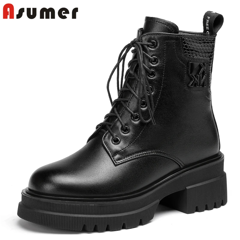 Asumer Size 35-43 New Genuine Leather Ankle Boots Women Lace Up Winter Boots Fashion Ladies Chunky Warm Snow Boots Shoes
Asumer Size 35-43 New Genuine Leather Ankle Boots Women Lace Up Winter Boots Fashion Ladies Chunky Warm Snow Boots Shoes