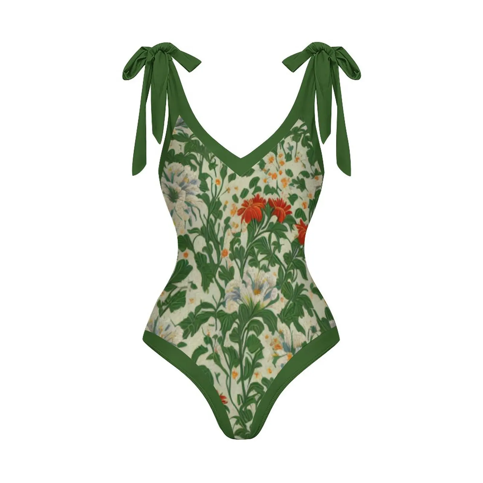 Women's Floral Green Print One Piece Swimsuit, Sexy V-Neck Halter Bowknot Beachwear, Summer Monokini, Tummy Control Bathing Suit
Women's Floral Green Print One Piece Swimsuit, Sexy V-Neck Halter Bowknot Beachwear, Summer Monokini, Tummy Control Bathing Suit
