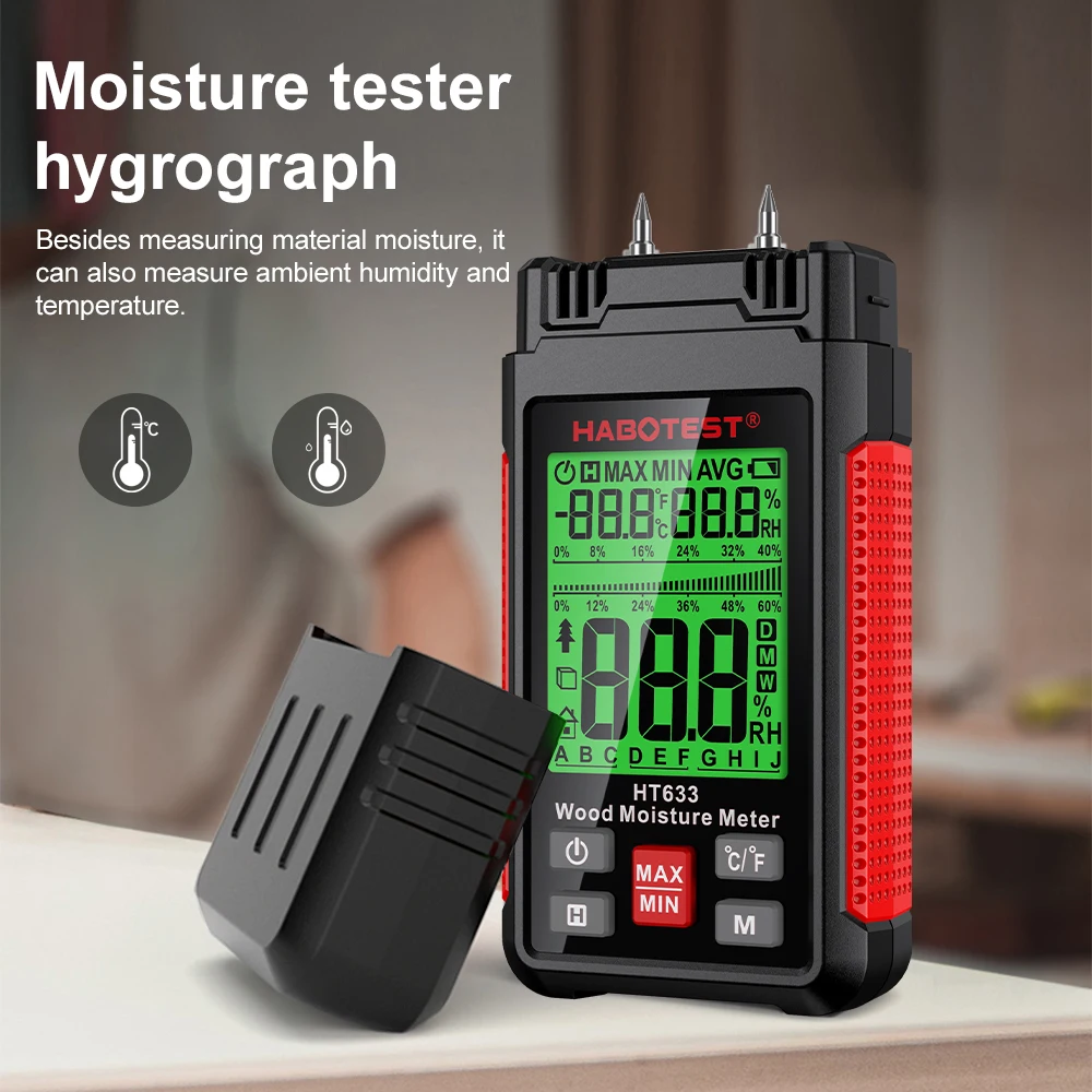 HT633 Wood Moisture Detector Wood Paper Board Building Materials Wall Humidity Detection Portable Moisture Meter
HT633 Wood Moisture Detector Wood Paper Board Building Materials Wall Humidity Detection Portable Moisture Meter
