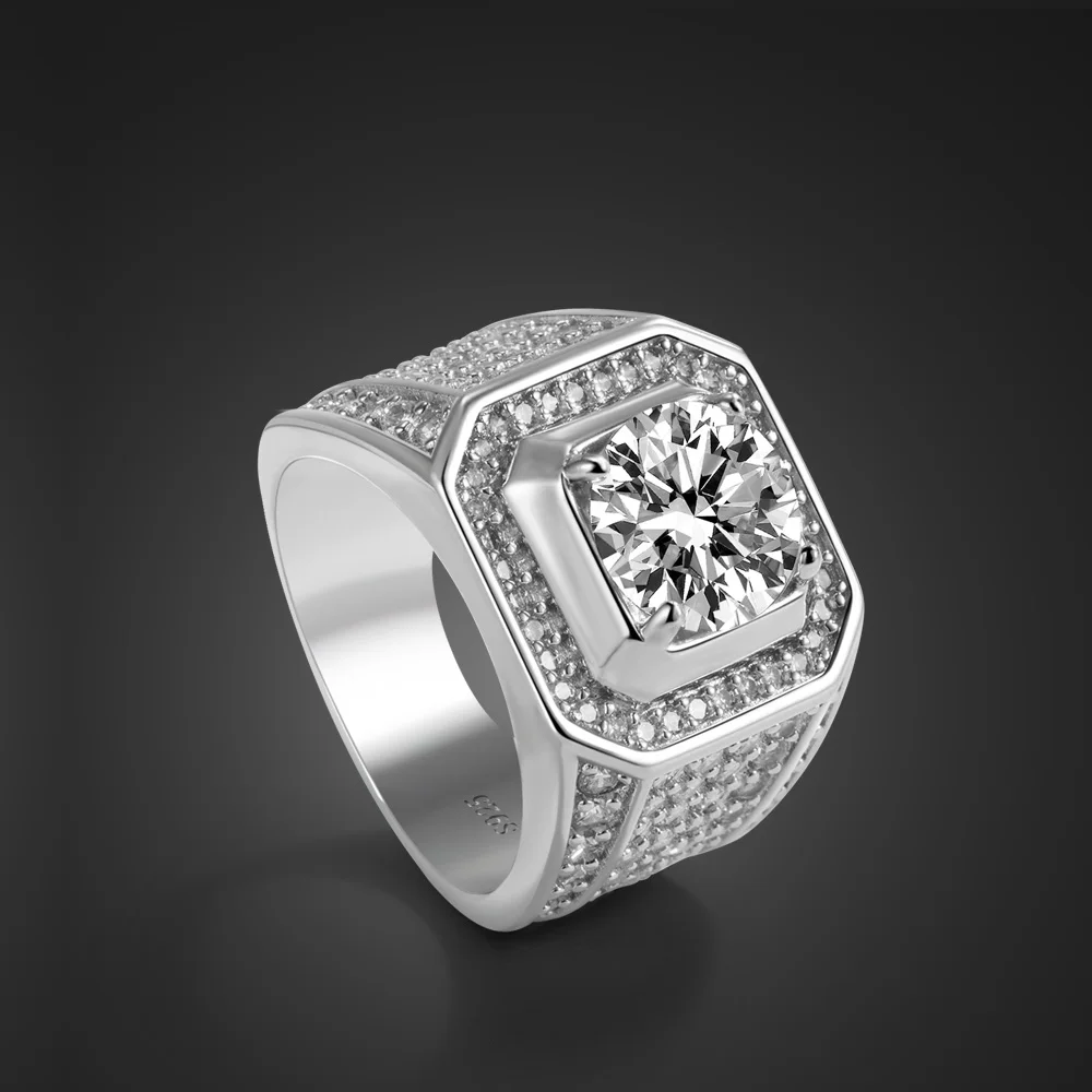 

ziqiudie S925 platinum-plated diamond men's big ring high-grade coarse ring diamond finger wedding ring send husband gift