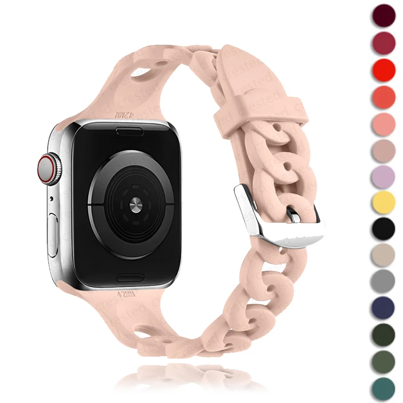 Silicone Strap for Apple watch band 44mm 40mm 45mm 41mm42mm 38mm 44 mm Accessories Gourmette bracelet iWatch series 6 5 4 3 SE 7
Silicone Strap for Apple watch band 44mm 40mm 45mm 41mm42mm 38mm 44 mm Accessories Gourmette bracelet iWatch series 6 5 4 3 SE 7