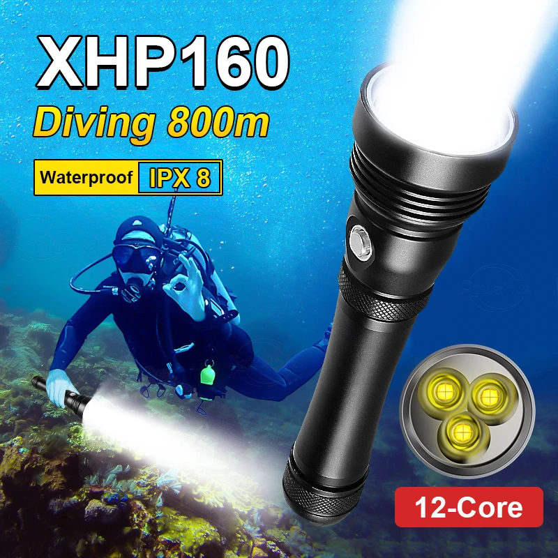 Фонарик для дайвинга XHP160, мощный светодиодный подводный фонарь для дайвинга с аквалангом XHP90, профессиональная Водонепроницаемая ручная лампа IPX8
Фонарик для дайвинга XHP160, мощный светодиодный подводный фонарь для дайвинга с аквалангом XHP90, профессиональная Водонепроницаемая ручная лампа IPX8