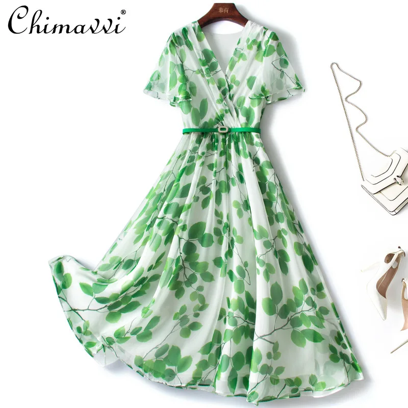 Fashion Green Printing Dresses for Women 2022 Summer Clothes New Temperament Waist-Controlled Slimming Midi Chiffon Dress
Fashion Green Printing Dresses for Women 2022 Summer Clothes New Temperament Waist-Controlled Slimming Midi Chiffon Dress