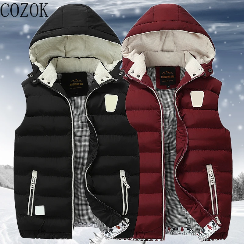 Mens Jacket Sleeveless Vest Winter Thermal Soft Vests Casual Coats Male Hat Detachable Vest Men Thicken Waistcoat Zipper Outwear
Mens Jacket Sleeveless Vest Winter Thermal Soft Vests Casual Coats Male Hat Detachable Vest Men Thicken Waistcoat Zipper Outwear