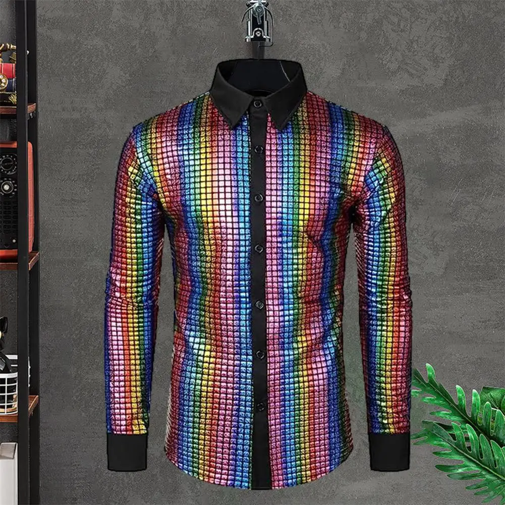 Men's Shirts Shiny Smooth Sequins Stand Collar Single Breasted Lapel Long Sleeves Club Stage Performance Vintage Tops
Men's Shirts Shiny Smooth Sequins Stand Collar Single Breasted Lapel Long Sleeves Club Stage Performance Vintage Tops