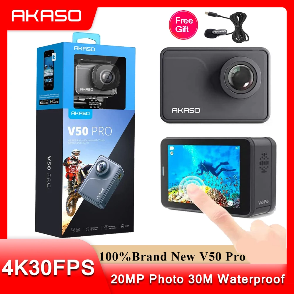 AKASO V50 Pro Native 4K/30fps 20MP WiFi Action Camera EIS Touch Screen 30m Waterproof 4k Sport Camera Support External Micro
AKASO V50 Pro Native 4K/30fps 20MP WiFi Action Camera EIS Touch Screen 30m Waterproof 4k Sport Camera Support External Micro