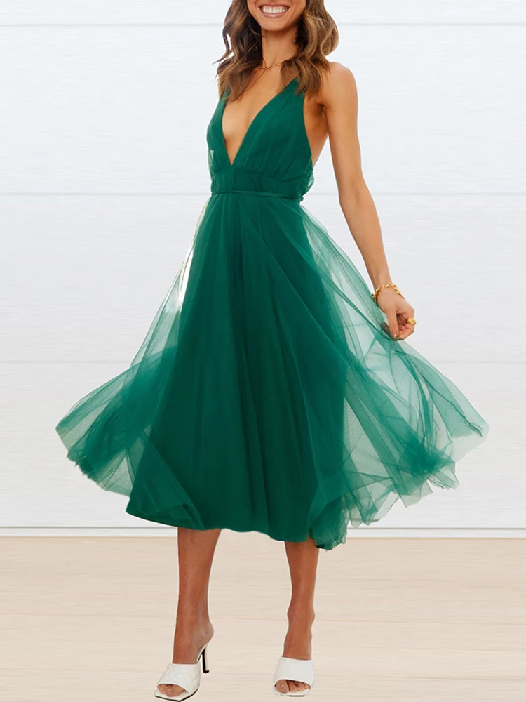 Women Fashion Clothing Sexy Deep V Mesh Sling Dress Summer Elegant Backless Solid Party Dresses New Sleeveless Bridesmaid Dress
Women Fashion Clothing Sexy Deep V Mesh Sling Dress Summer Elegant Backless Solid Party Dresses New Sleeveless Bridesmaid Dress