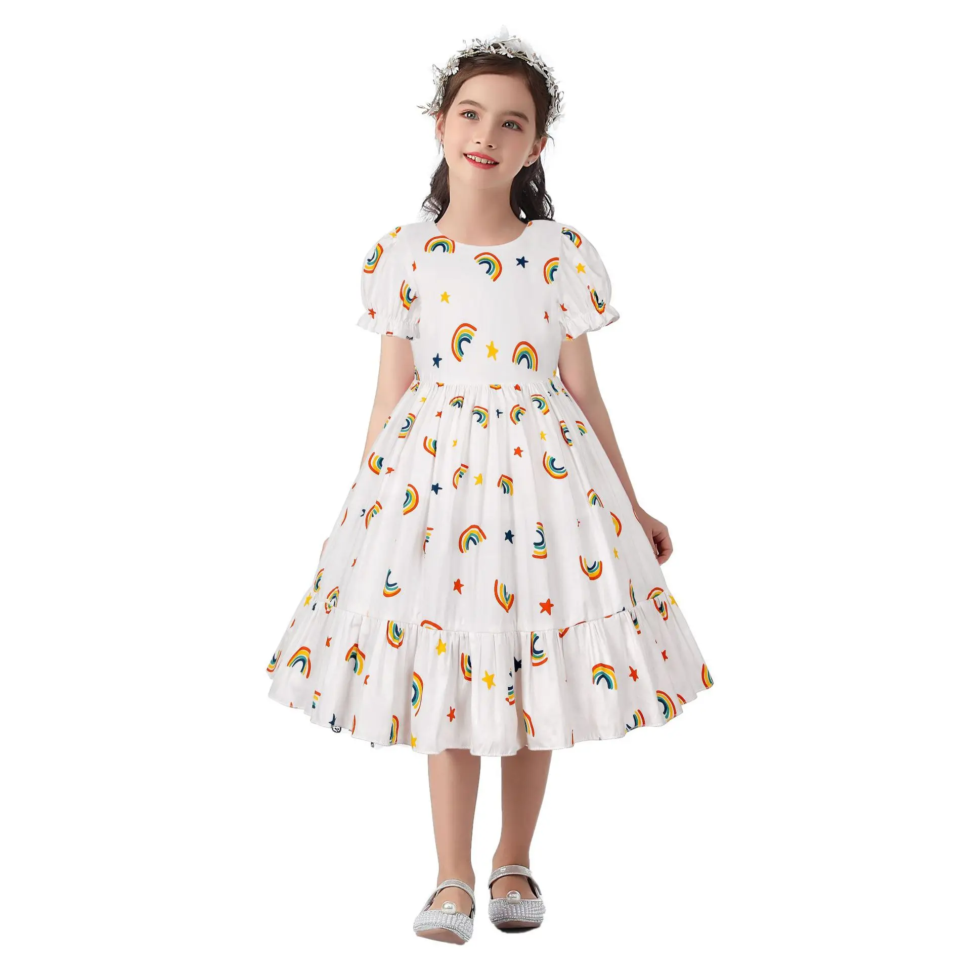 Girls Puff Sleeve Round Neck Boho Frilly Smocked Shirred Flared Midi Cottagecore Dress Girls Summer Rainbow Dress
Girls Puff Sleeve Round Neck Boho Frilly Smocked Shirred Flared Midi Cottagecore Dress Girls Summer Rainbow Dress