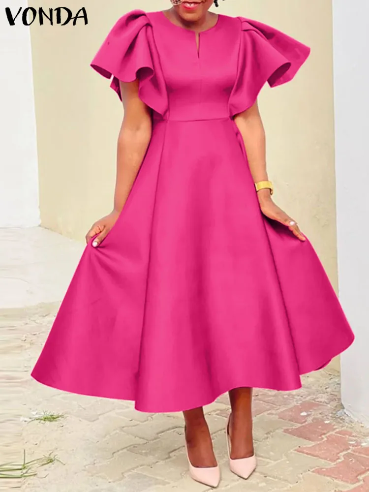 Wedding Party Dress 2023 Summer Elegant Women Short Sleeve Ruffled Satin Midi Sundress VONDA Casual Solid Color V-Neck Robe
Wedding Party Dress 2023 Summer Elegant Women Short Sleeve Ruffled Satin Midi Sundress VONDA Casual Solid Color V-Neck Robe