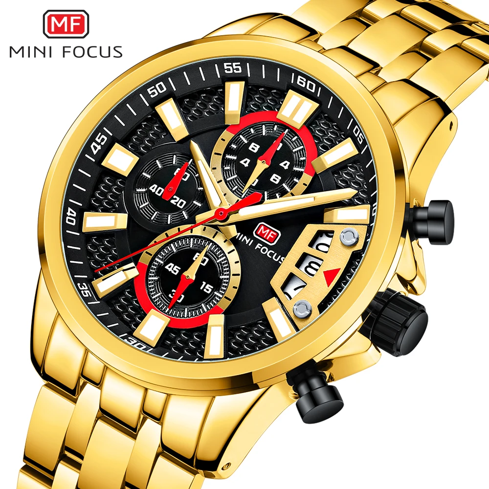 MINI FOCUS Top Luxury Brand Steampunk Gold Quartz Men Watch Waterproof Sports Chronograph Male Clock Metal Strap reloj hombre
MINI FOCUS Top Luxury Brand Steampunk Gold Quartz Men Watch Waterproof Sports Chronograph Male Clock Metal Strap reloj hombre