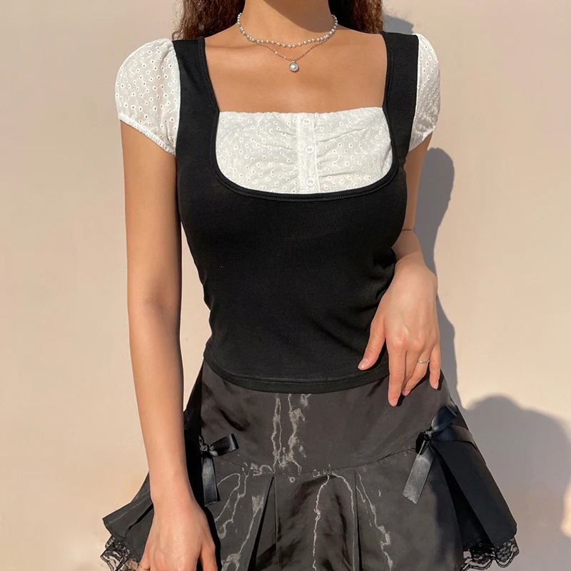 Sunny y.j. Harajku Black White Short Sleeve Tshirt Basic Contrast Casual Slim Cute Korean T Shirt Women 90S Sweet Chic Vintage
Sunny y.j. Harajku Black White Short Sleeve Tshirt Basic Contrast Casual Slim Cute Korean T Shirt Women 90S Sweet Chic Vintage