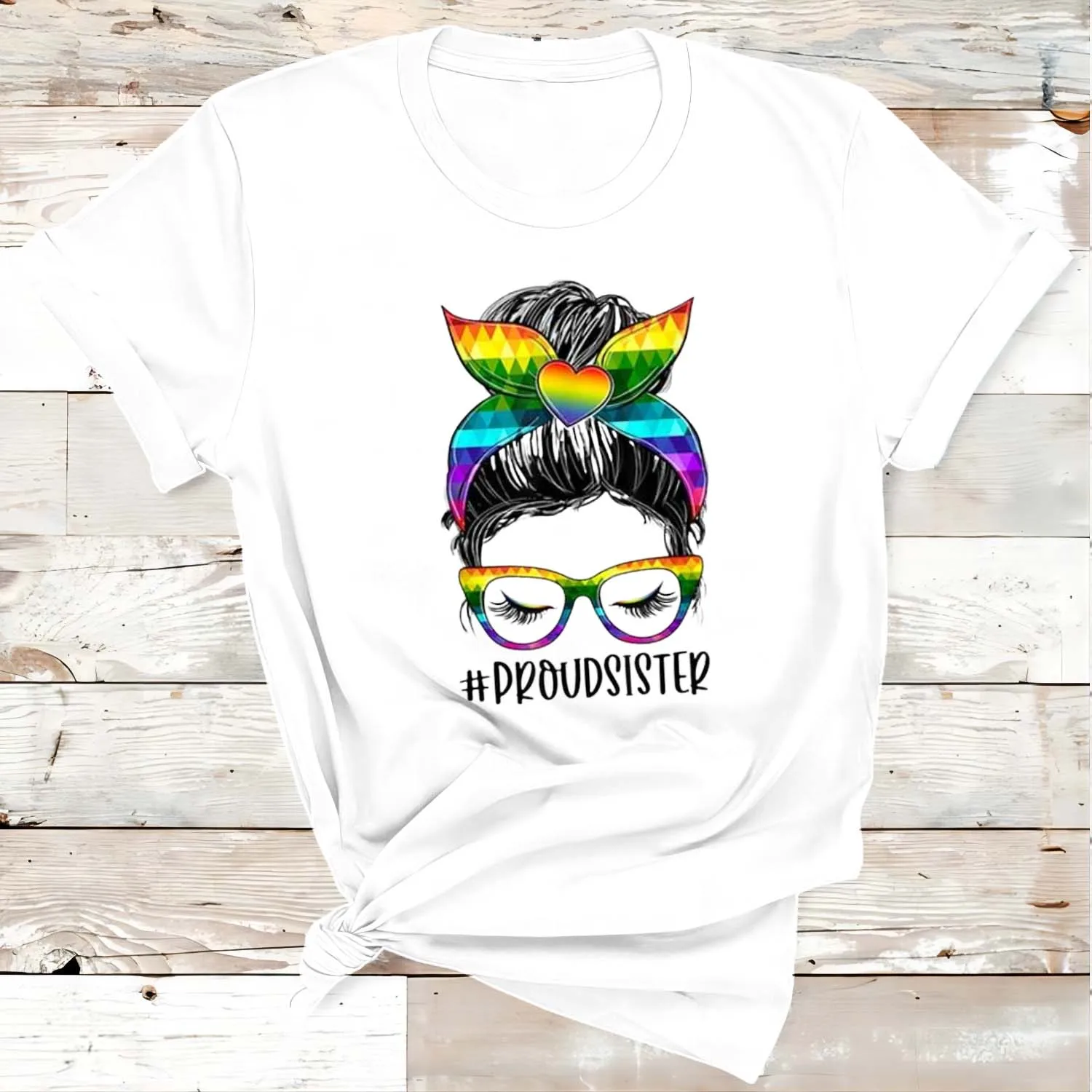 Rheaclots Women's Proud Sister Messy Bun Rainbow LGBT Sister LGBT Gay Pride Print Cotton T-shirts Ladies Graphic Tees Tops
Rheaclots Women's Proud Sister Messy Bun Rainbow LGBT Sister LGBT Gay Pride Print Cotton T-shirts Ladies Graphic Tees Tops