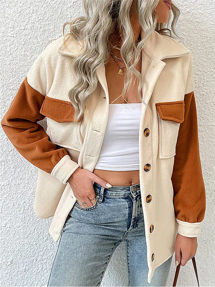 2023 Fashion Pockets Women Turn Down Collar Autumn Winter Loose Long Sleeve Single Breasted Warm Fleece Jackets
2023 Fashion Pockets Women Turn Down Collar Autumn Winter Loose Long Sleeve Single Breasted Warm Fleece Jackets