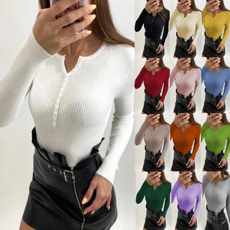 2022 autumn and winter new knitwear solid color button pullover bottoming sweater women's
2022 autumn and winter new knitwear solid color button pullover bottoming sweater women's