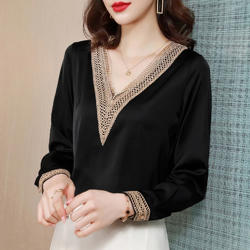 Women's shirts fashion silk ladies clothing Women's long sleeve satin blouses and casual v-neck tops
Women's shirts fashion silk ladies clothing Women's long sleeve satin blouses and casual v-neck tops