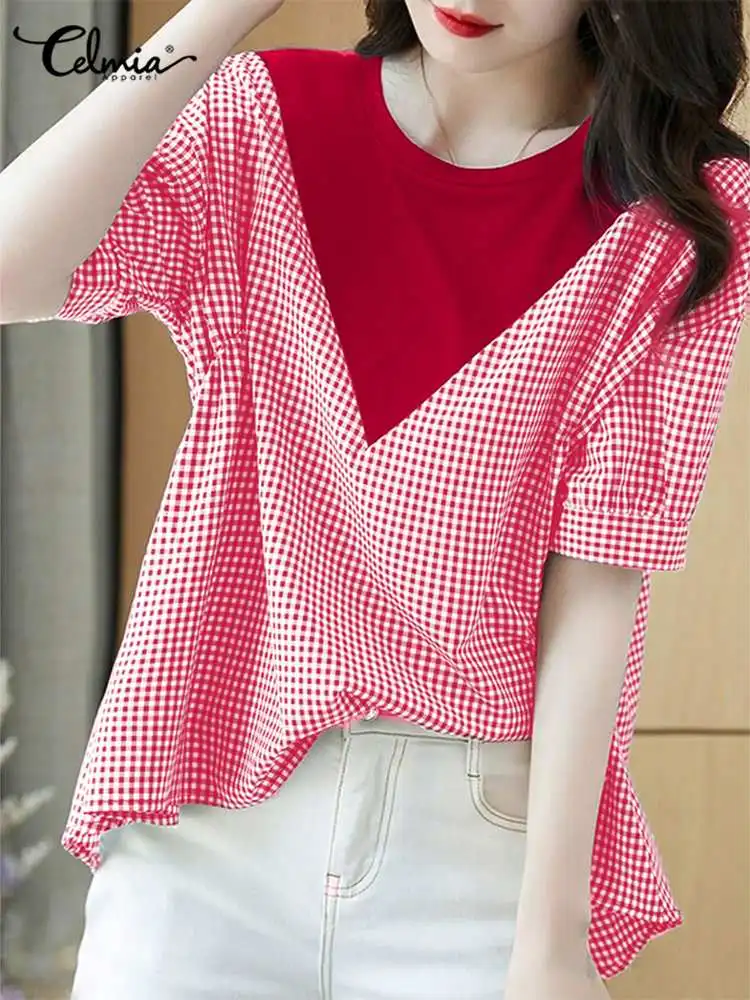 Celmia Korean Style Blouses Bohemian Office Plaid Stylish Patchwork Color Contrast Shirt O Neck Half Sleeve Tops Casual Chemise
Celmia Korean Style Blouses Bohemian Office Plaid Stylish Patchwork Color Contrast Shirt O Neck Half Sleeve Tops Casual Chemise