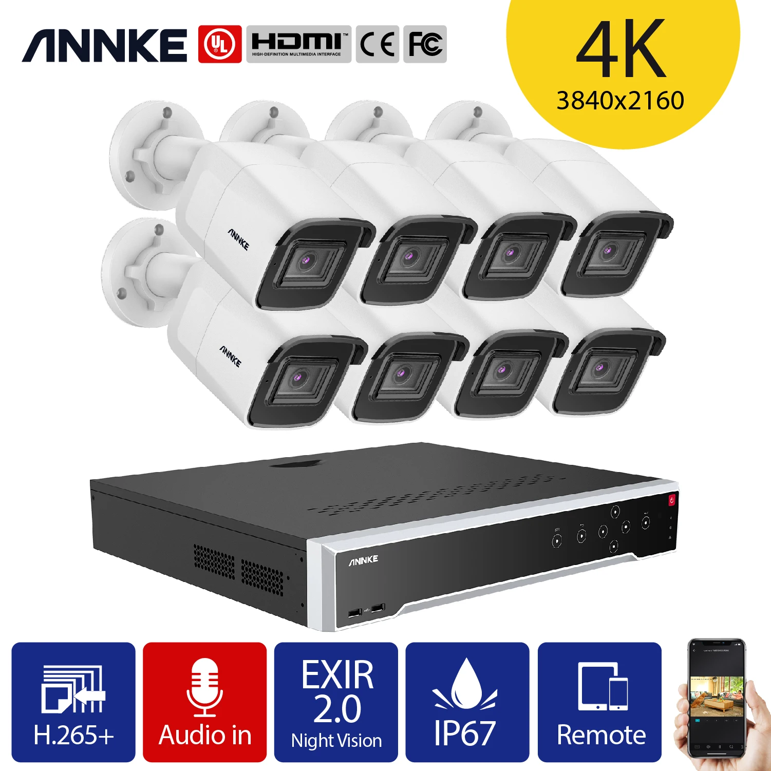 Система видеонаблюдения ANNKE, 12 МП H.265 + 16 каналов NVR 4K Ultra HD POE, погодозащищенные IP-камеры 8x8 Мп, запись звука
Система видеонаблюдения ANNKE, 12 МП H.265 + 16 каналов NVR 4K Ultra HD POE, погодозащищенные IP-камеры 8x8 Мп, запись звука