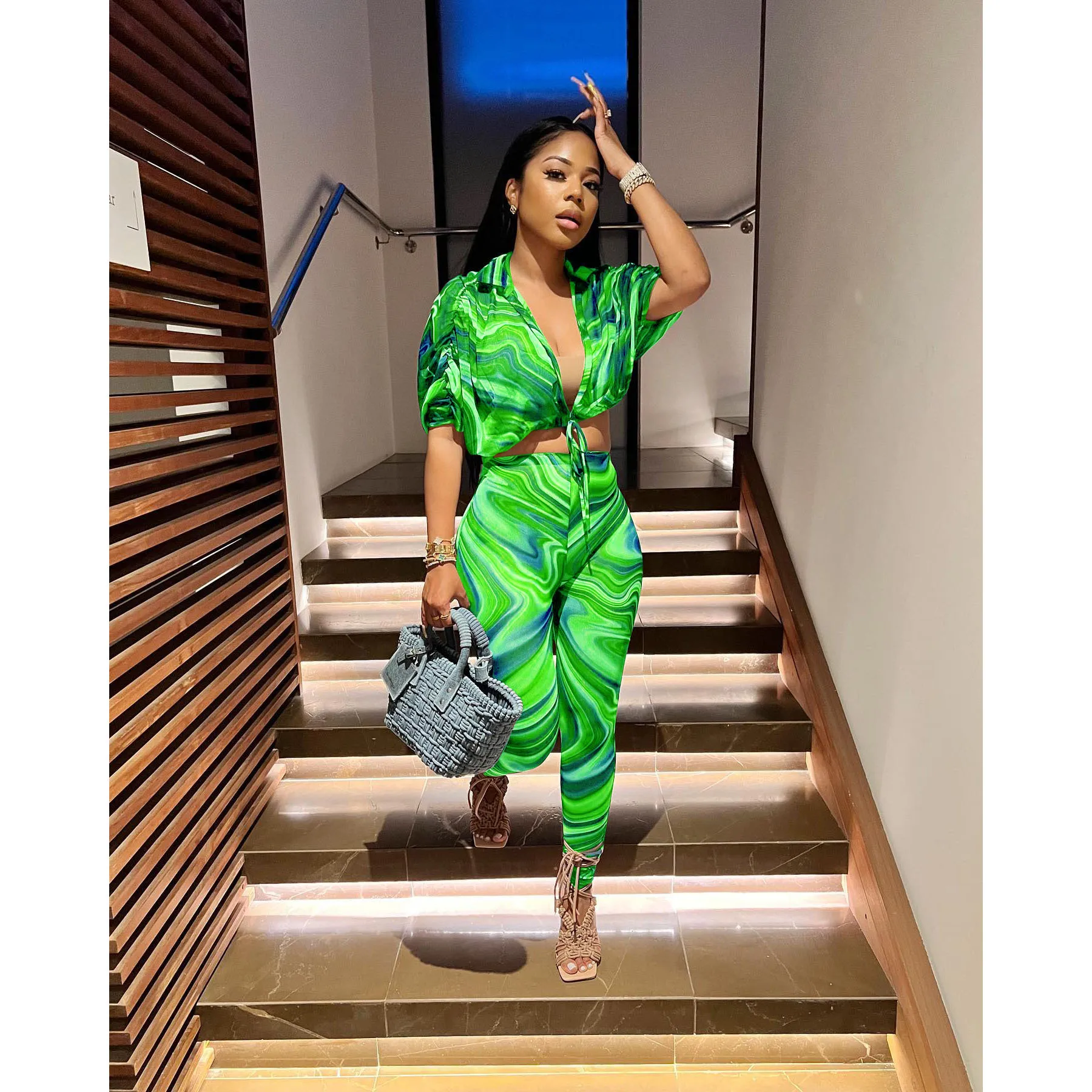 Female Outfits Fashion Ripple Print Shirt And Pant Summer 2022 Short Sleeve Women Two Piece Set
Female Outfits Fashion Ripple Print Shirt And Pant Summer 2022 Short Sleeve Women Two Piece Set