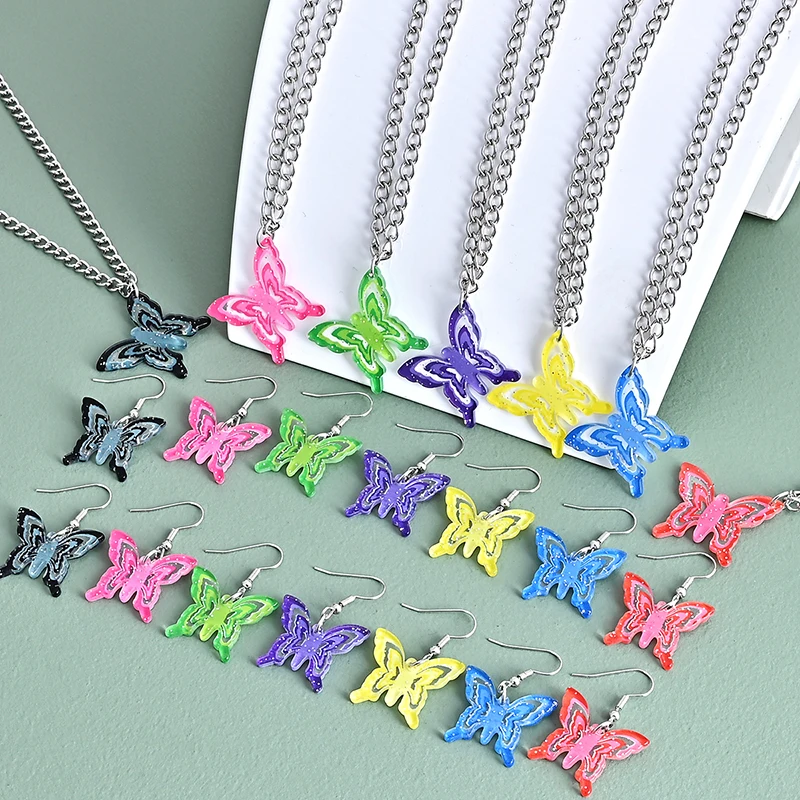 Charms Butterfly Jewelry Sets Women's Fashion Shiny Acrylic Long Hanging Earrings Silver Color Adjustable Necklace Pendant Gifts
Charms Butterfly Jewelry Sets Women's Fashion Shiny Acrylic Long Hanging Earrings Silver Color Adjustable Necklace Pendant Gifts