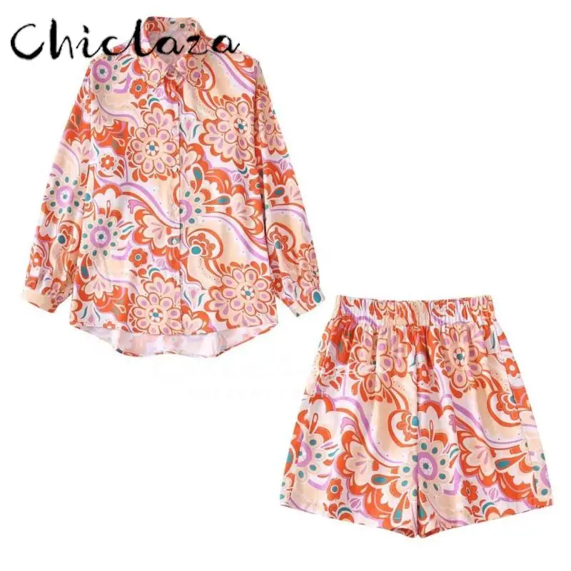 CHICLAZA 2022 Summer Women Fashion Print Blouses+Shorts Suit Female Vintage Leisure Long Sleeve Button-up Short Set
CHICLAZA 2022 Summer Women Fashion Print Blouses+Shorts Suit Female Vintage Leisure Long Sleeve Button-up Short Set