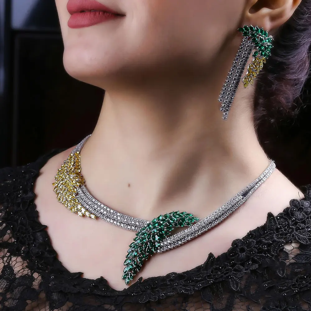 

Комплект свадебных украшений GODKI DUBAI для женщин, комплект из 4 предметов, ожерелье и серьги с фианитами, свадебные ювелирные украшения 2022