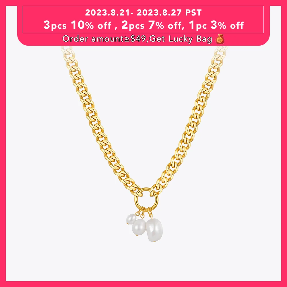 

ENFASHION Popular Natural Pearl Chunky Necklace For Women Gold Color Choker Stainless Steel Collier Fashion Jewelry P213208