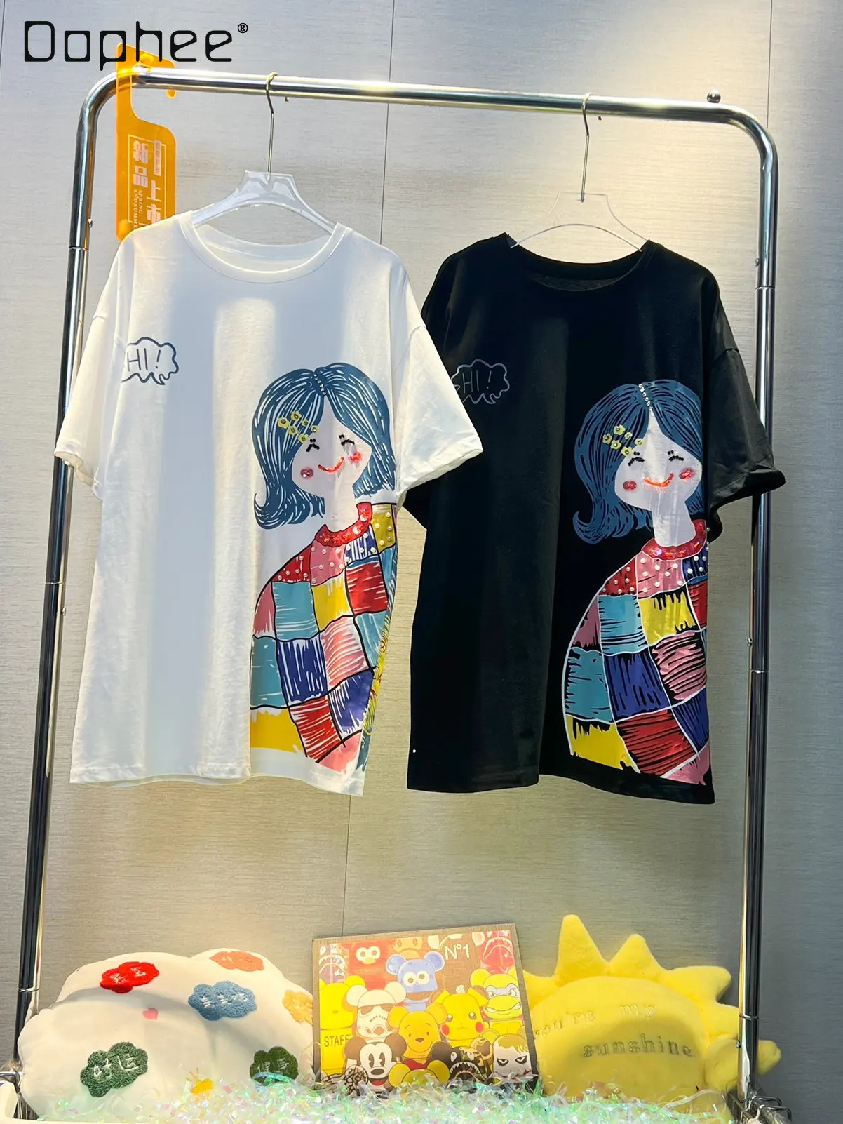 2023 Summer Pullover round Neck Heavy Industry Beads Cartoon Loose T-shirt Short Sleeve Women's All-Match Thin Top
2023 Summer Pullover round Neck Heavy Industry Beads Cartoon Loose T-shirt Short Sleeve Women's All-Match Thin Top