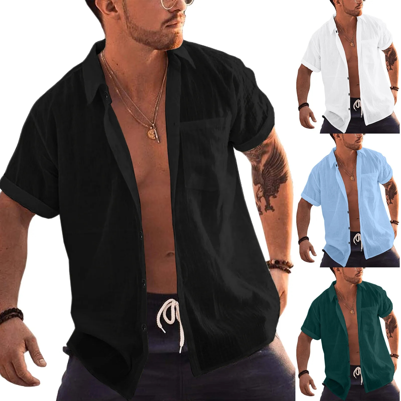 Solid Color Summer Men Shirts Turndown Collar Casual Single Breasted Short Sleeve Shirts With Pockets Camisas De Hombre
Solid Color Summer Men Shirts Turndown Collar Casual Single Breasted Short Sleeve Shirts With Pockets Camisas De Hombre