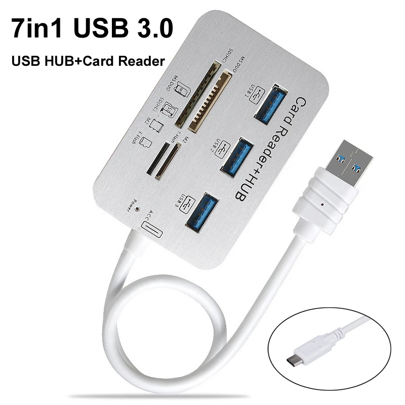 

7in1 3 Ports USB TYPE C 3.0 HUB+4 Ports Expander SD TF MS,M2 MMC Memory Card Reader Adapter For U Disk PC Laptop Mouse Keyboard