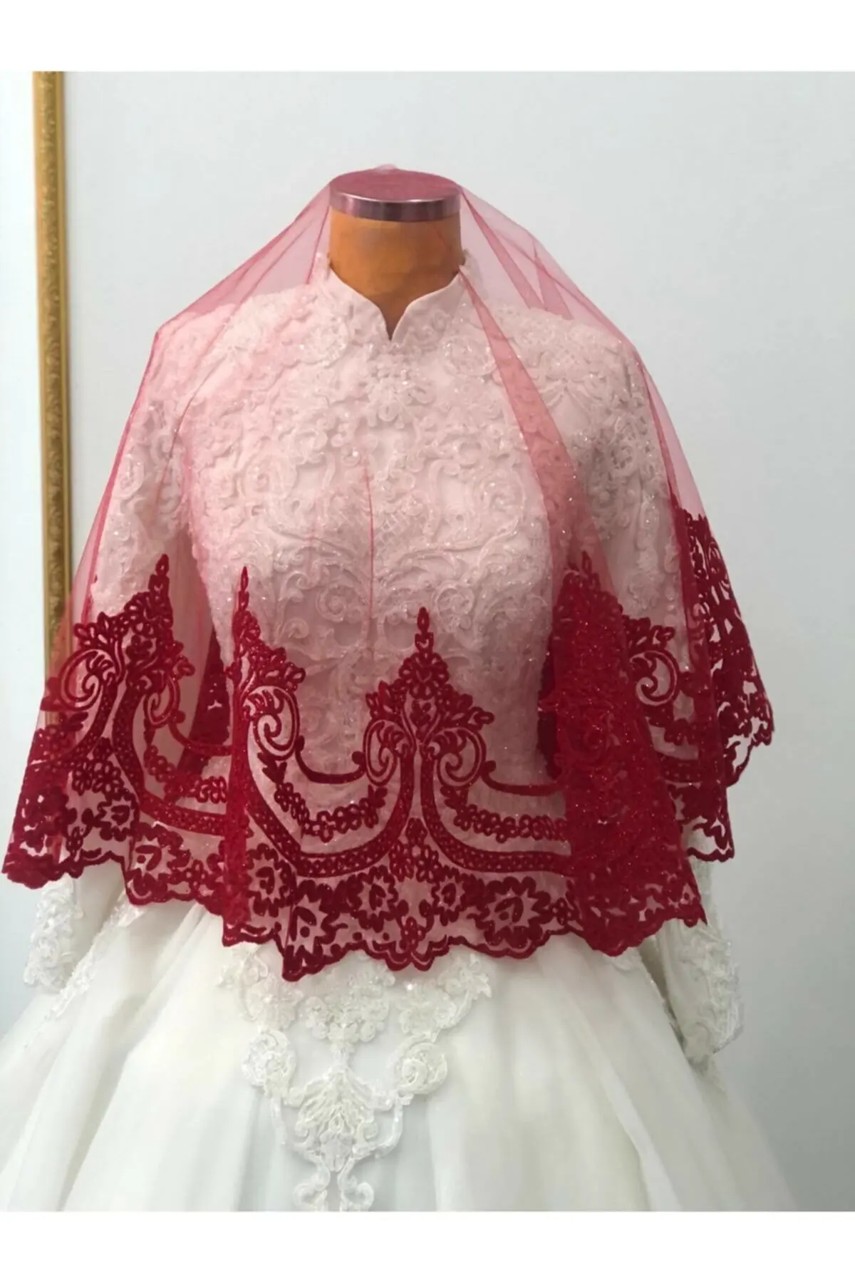 

2022 new Sultan Motif Velvet Flock Printing Silvery Bridal Veil Set Henna Night Cloth Red Wedding Bridal Accessory Marriage
