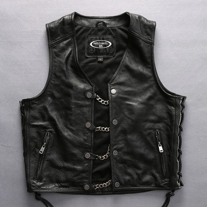 2024 NewStyle Male Motorcycle Rider Chain Vest Thick Genuine Leather Sleeveless Jacket
2024 NewStyle Male Motorcycle Rider Chain Vest Thick Genuine Leather Sleeveless Jacket